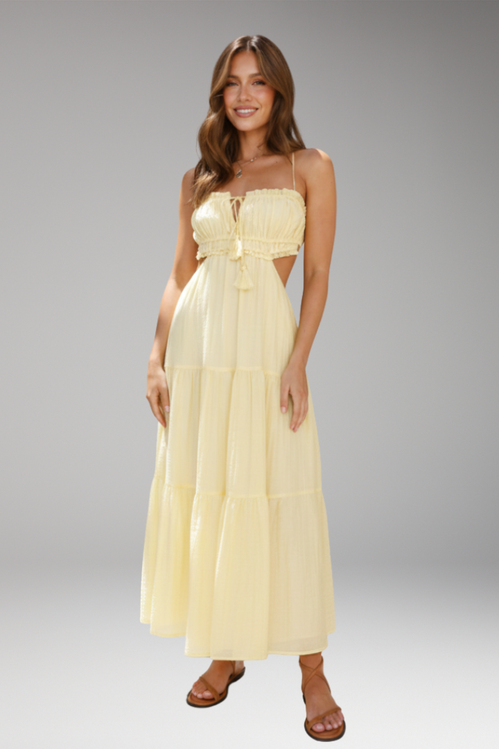 Women's Maxi Dress with Strap Ties and Tiered Skirt