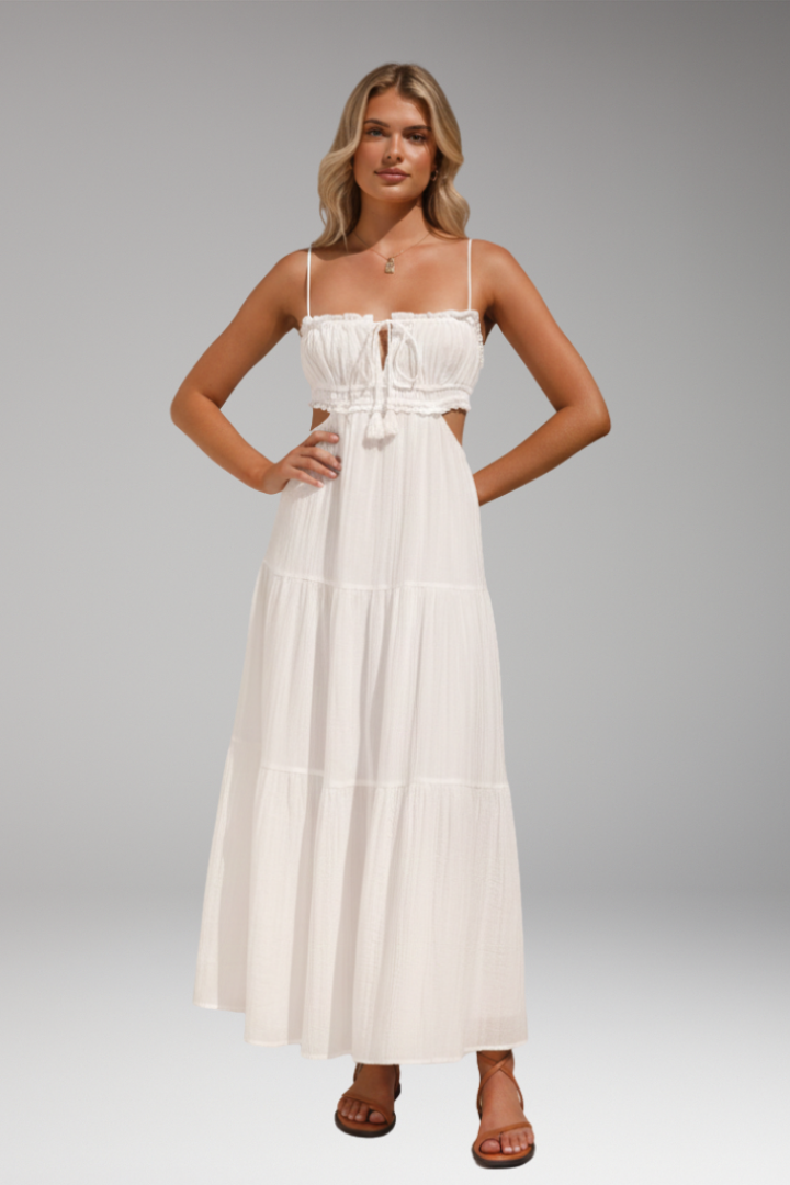 Women's Maxi Dress with Strap Ties and Tiered Skirt
