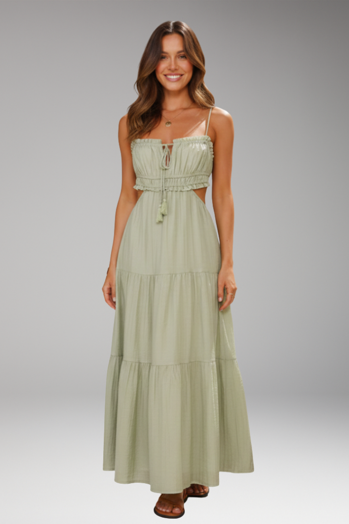 Women's Maxi Dress with Strap Ties and Tiered Skirt
