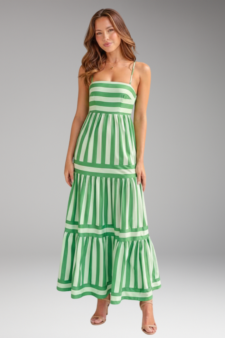 Women's Maxi Dress with Straps and Stripe Pattern