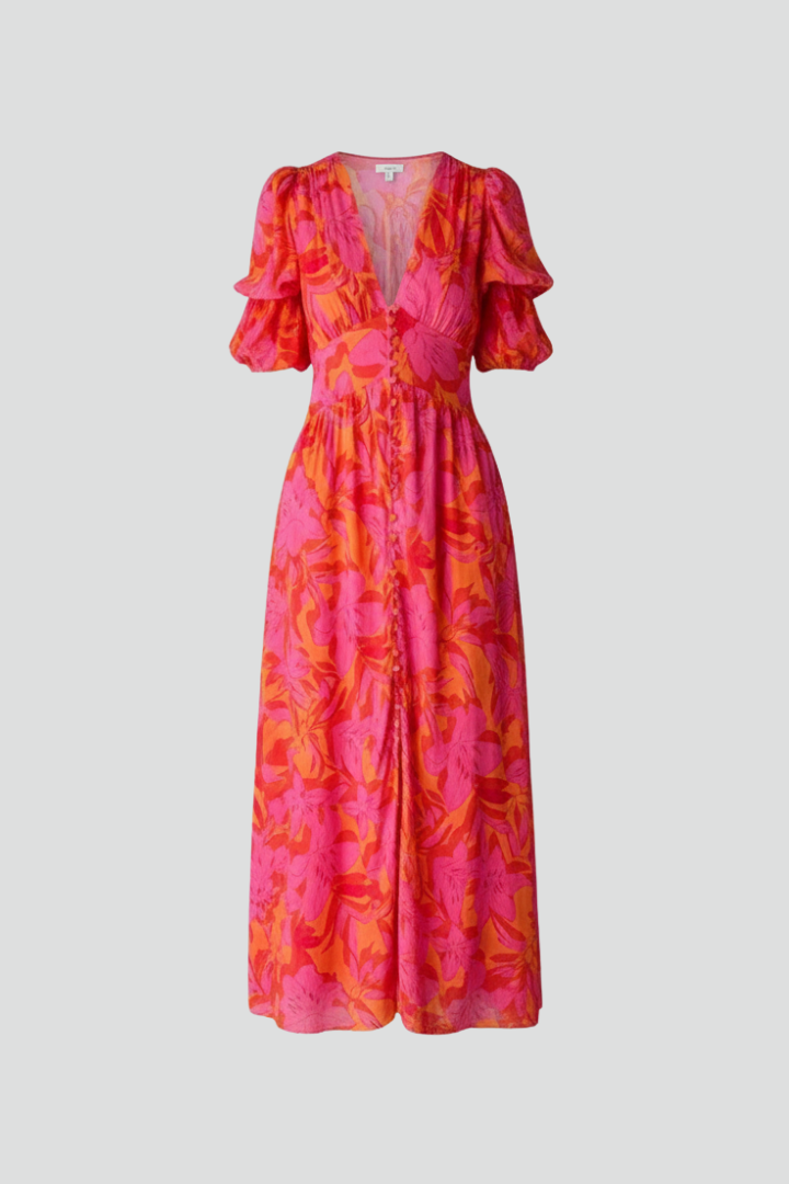 Women’s Maxi Dress with V-Neck and Puff Sleeves