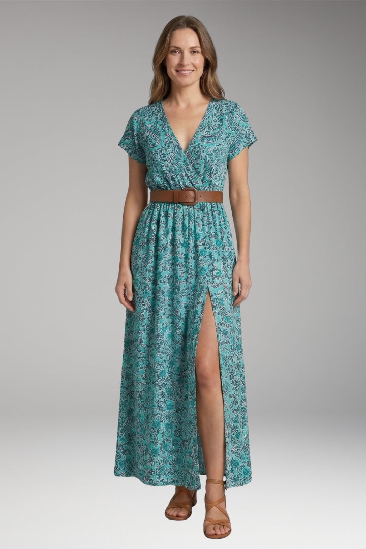 Women’s Maxi Dress with V-Neck and Wrap Design
