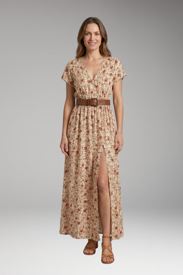 Women’s Maxi Dress with V-Neck and Wrap Design