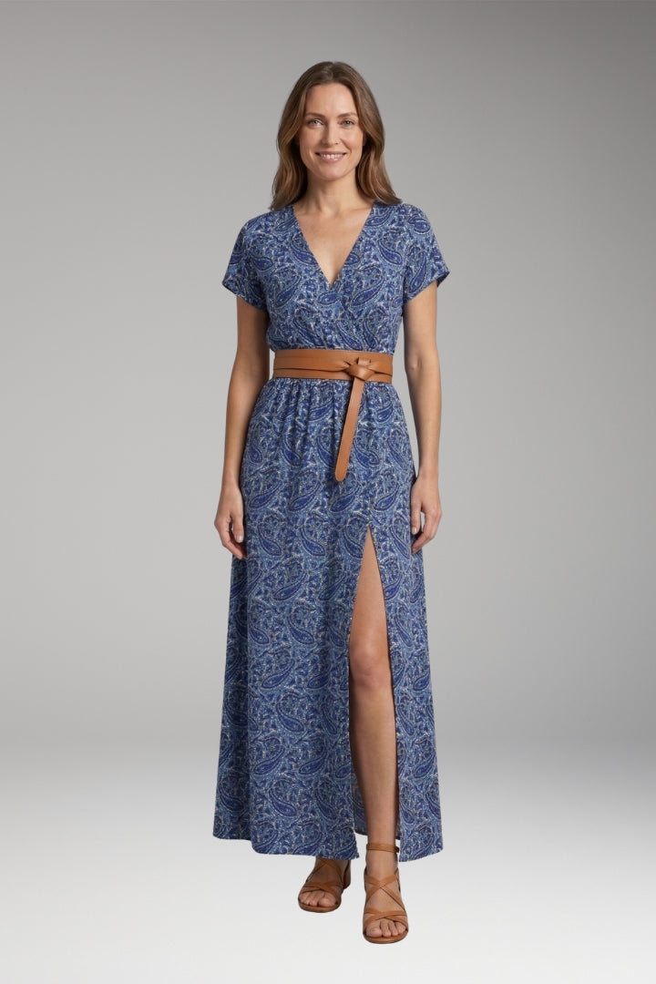 Women’s Maxi Dress with V-Neck and Wrap Design