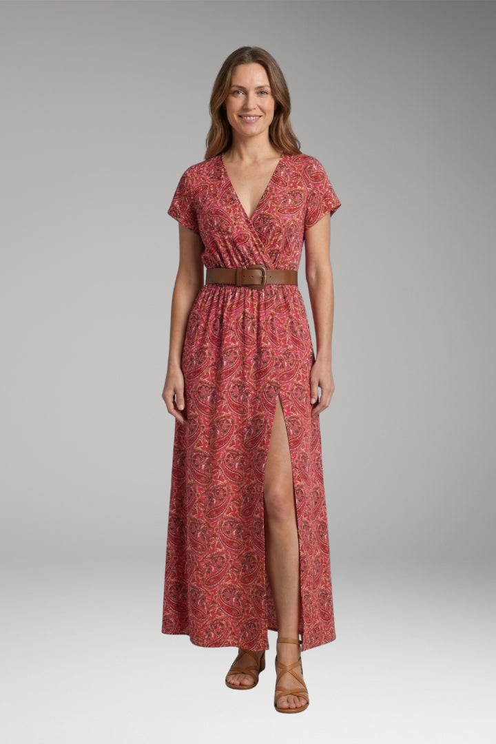 Women’s Maxi Dress with V-Neck and Wrap Design