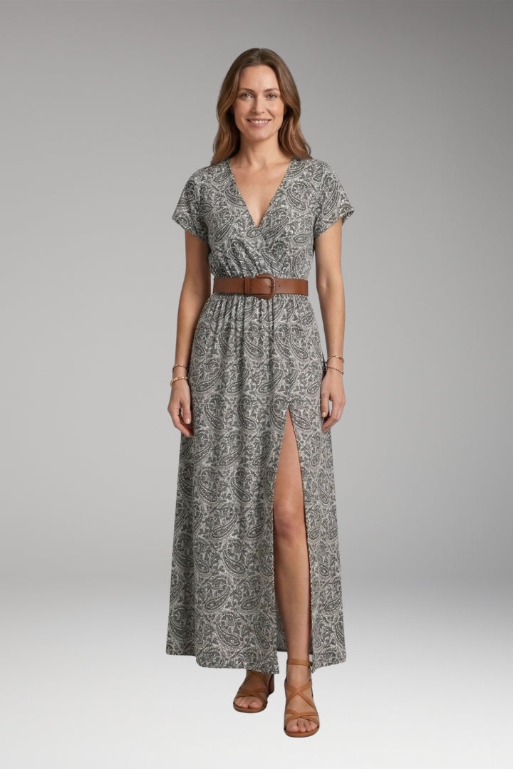 Women’s Maxi Dress with V-Neck and Wrap Design