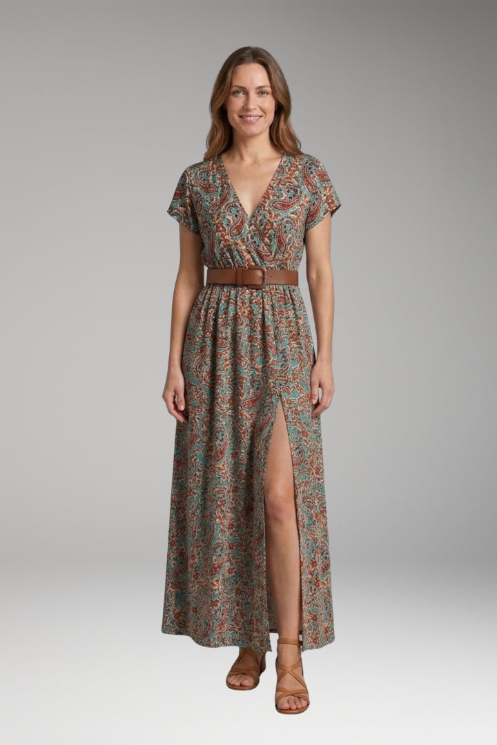 Women’s Maxi Dress with V-Neck and Wrap Design