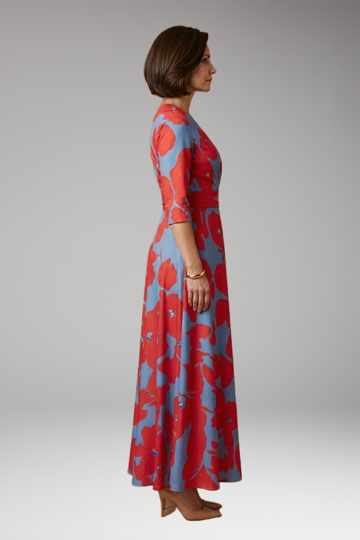 Women's Maxi Dress with V-Neckline and Floral Pattern