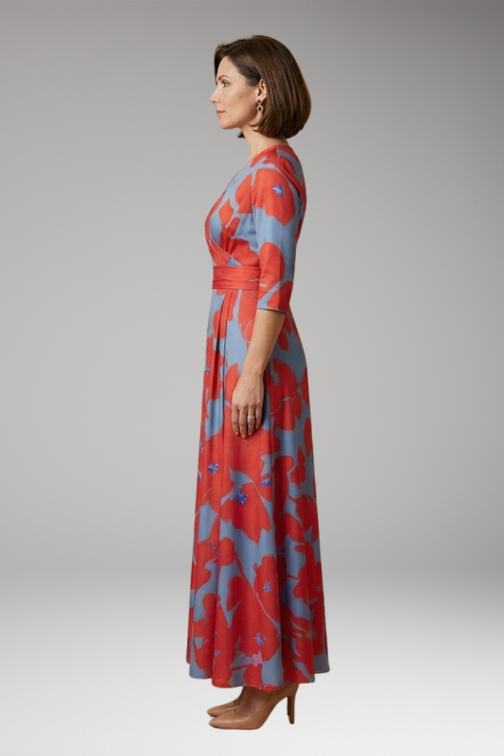 Women's Maxi Dress with V-Neckline and Floral Pattern