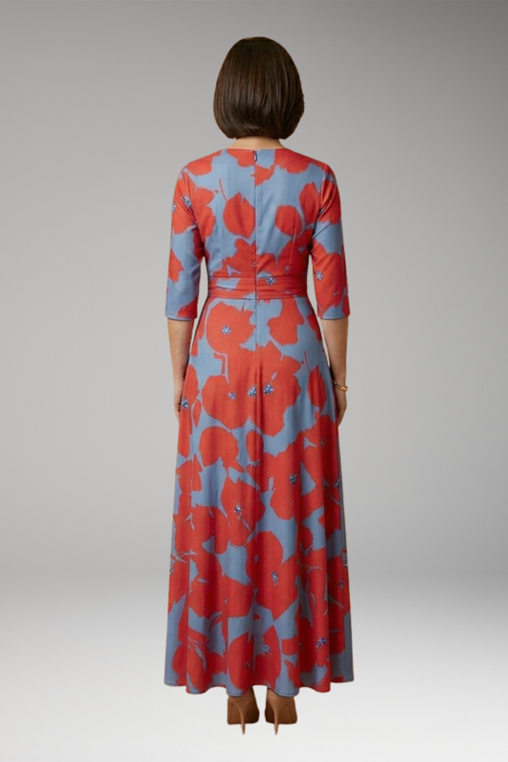 Women's Maxi Dress with V-Neckline and Floral Pattern