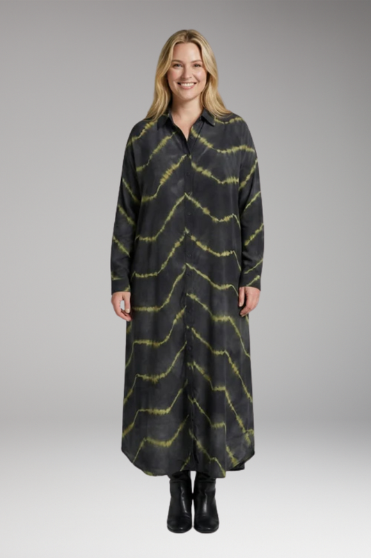 Women's Maxi Dress with V-Neckline and Striped Pattern
