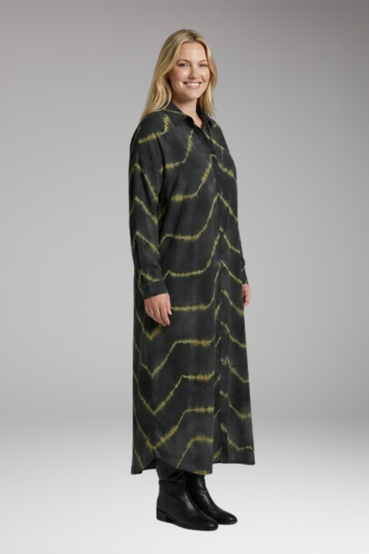Women's Maxi Dress with V-Neckline and Striped Pattern
