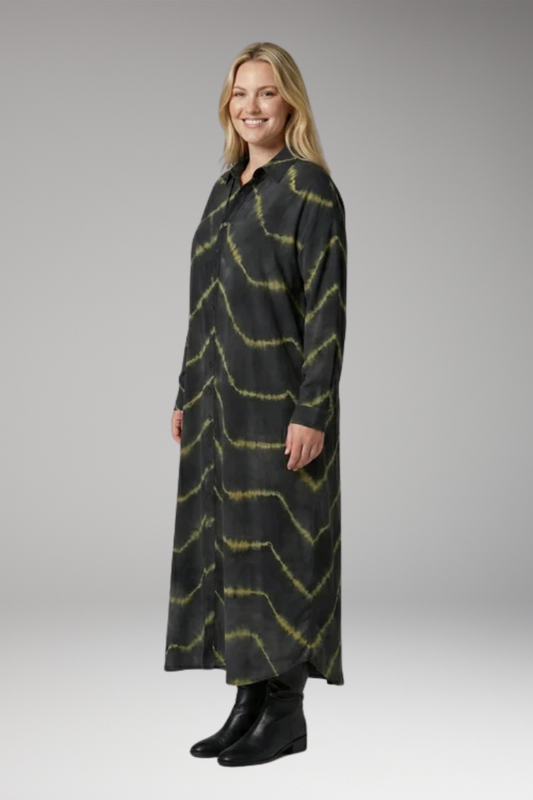 Women's Maxi Dress with V-Neckline and Striped Pattern