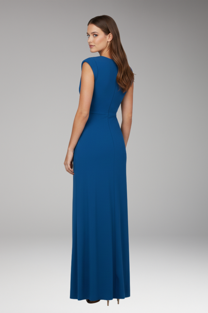 Women's Maxi Dress with V Neck and Front Pleats