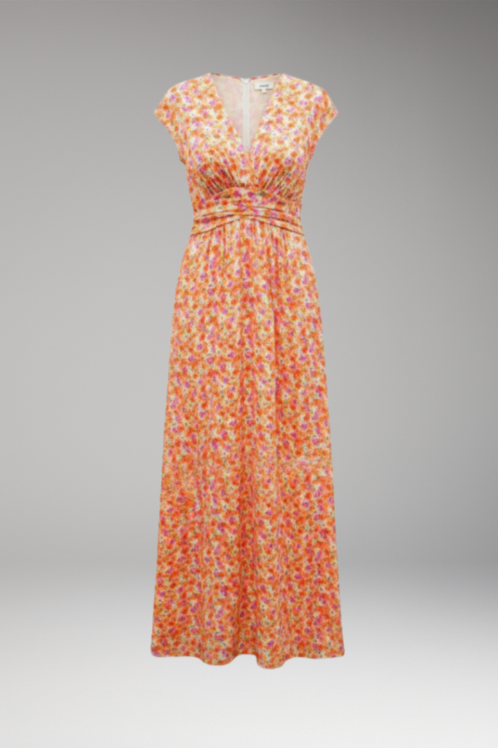 Women's Maxi Dress with V Neck and Gathered Waist