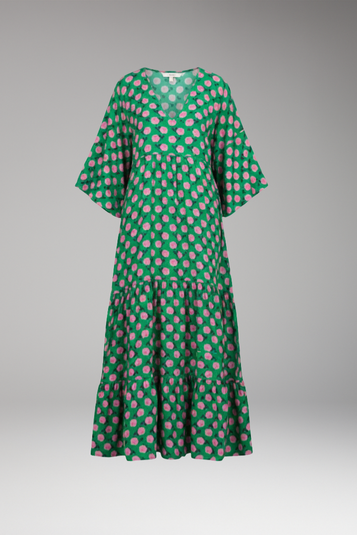 Women's Maxi Dress with V Neck and Short Wide Sleeves