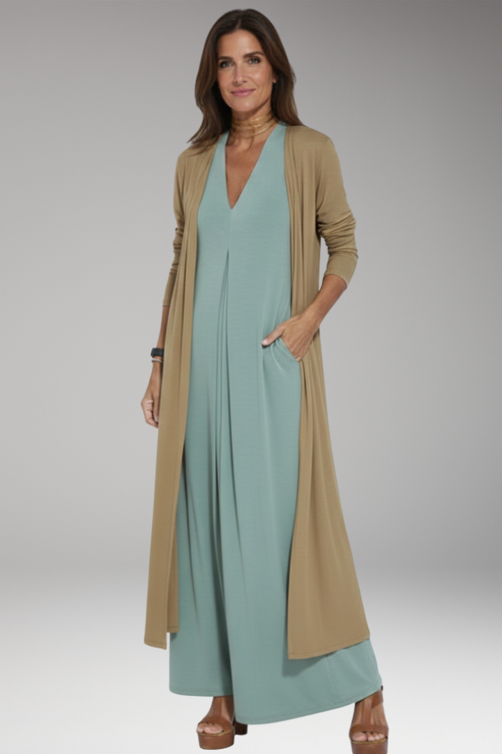 Women's Maxi Dress with V Neck and Sleeveless Cut