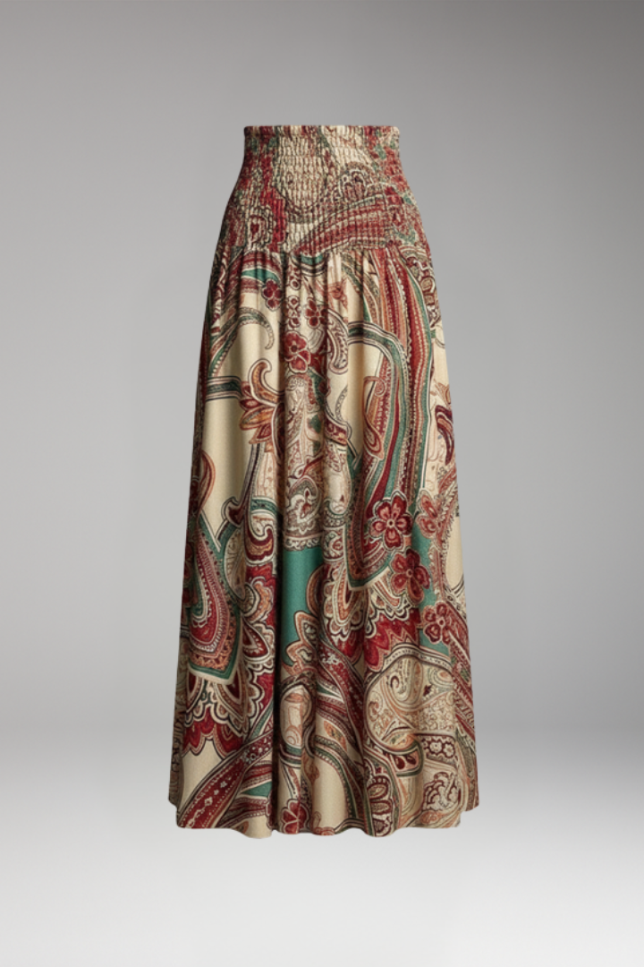 Women's Maxi Skirt with Elastic Waist and Printed Pattern