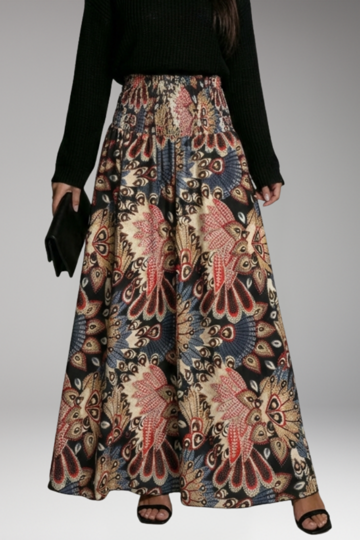 Women's Maxi Skirt with Elastic Waist and Printed Pattern