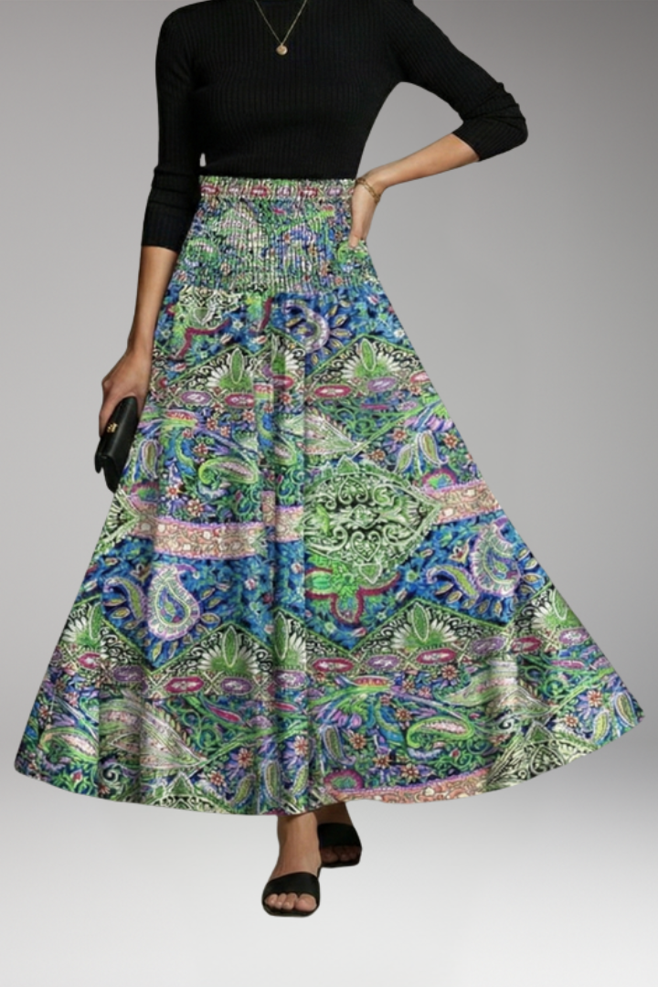 Women's Maxi Skirt with Elastic Waist and Printed Pattern