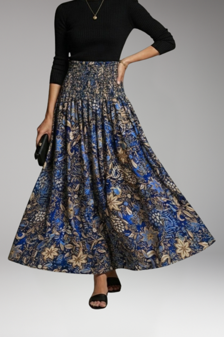 Women's Maxi Skirt with Elastic Waist and Printed Pattern