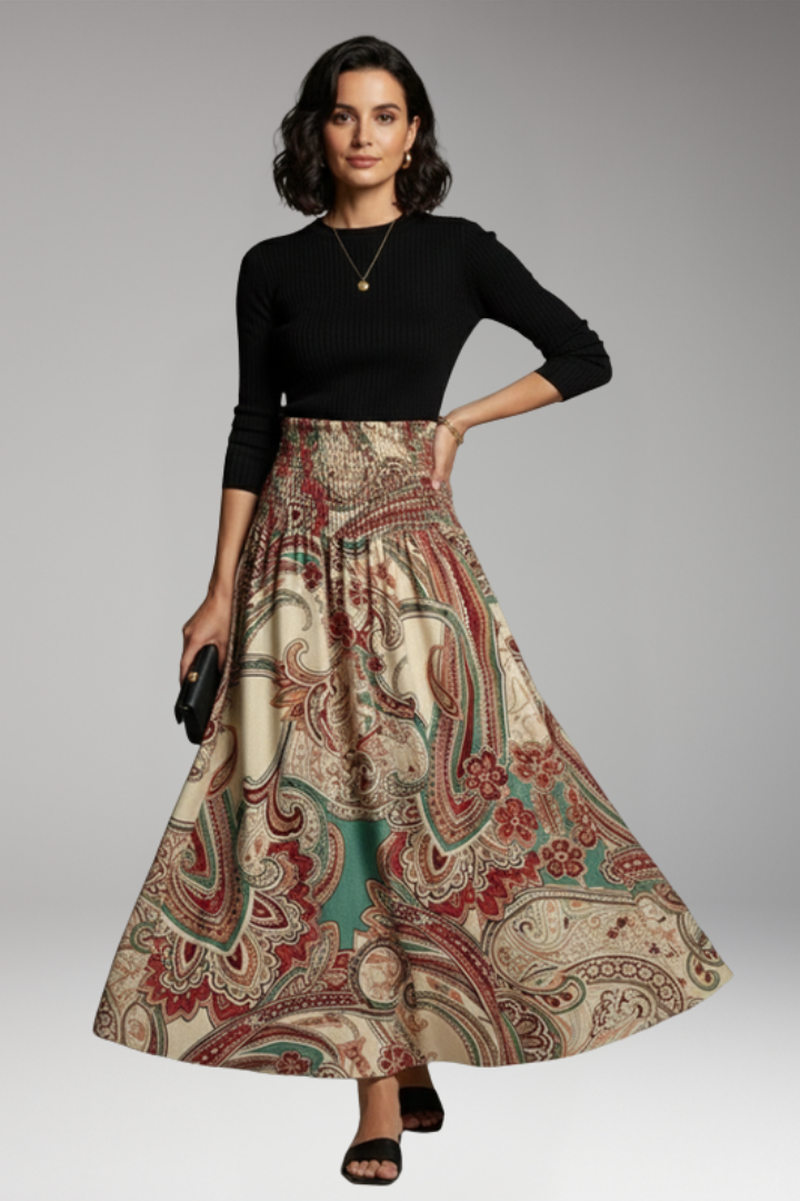 Women's Maxi Skirt with Elastic Waist and Printed Pattern