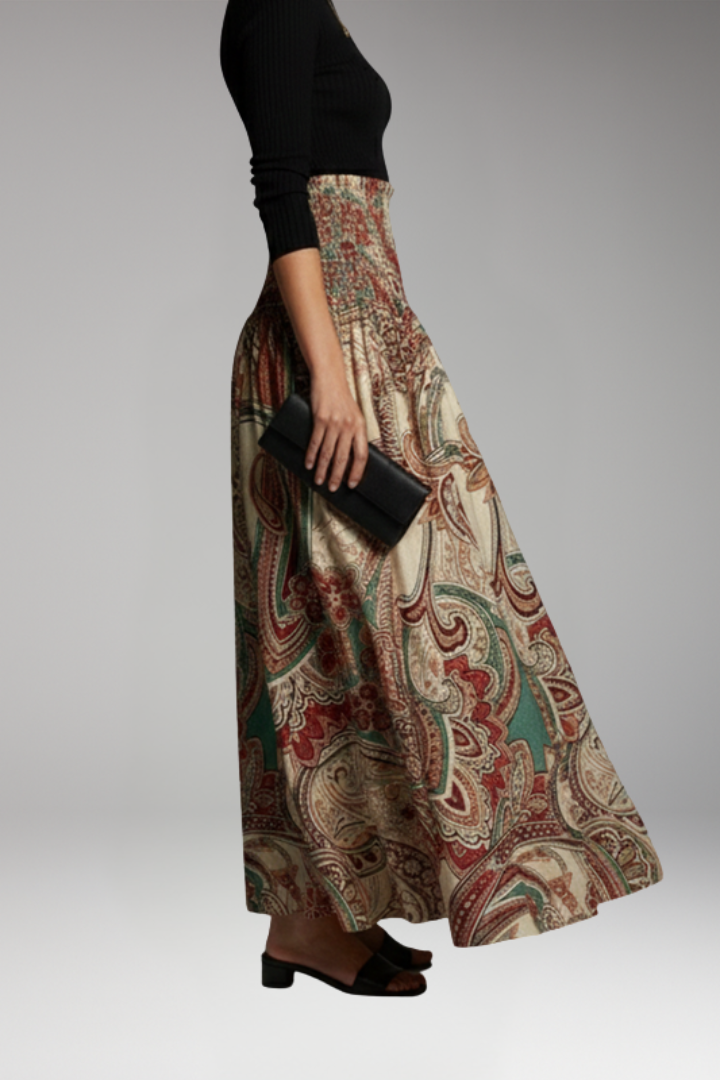 Women's Maxi Skirt with Elastic Waist and Printed Pattern