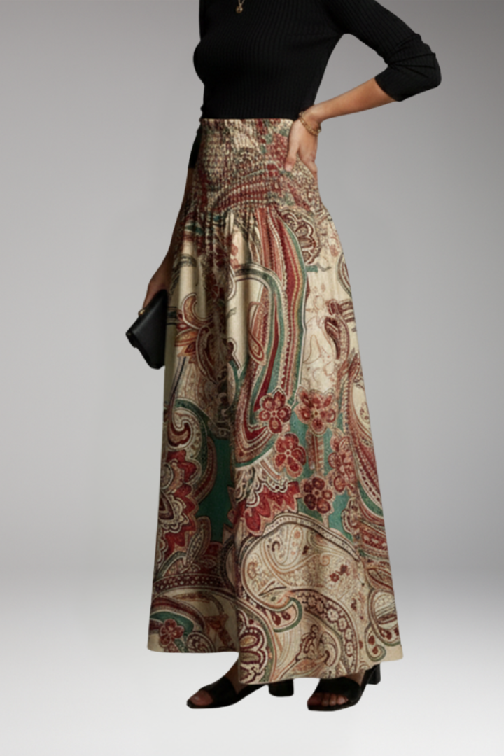 Women's Maxi Skirt with Elastic Waist and Printed Pattern