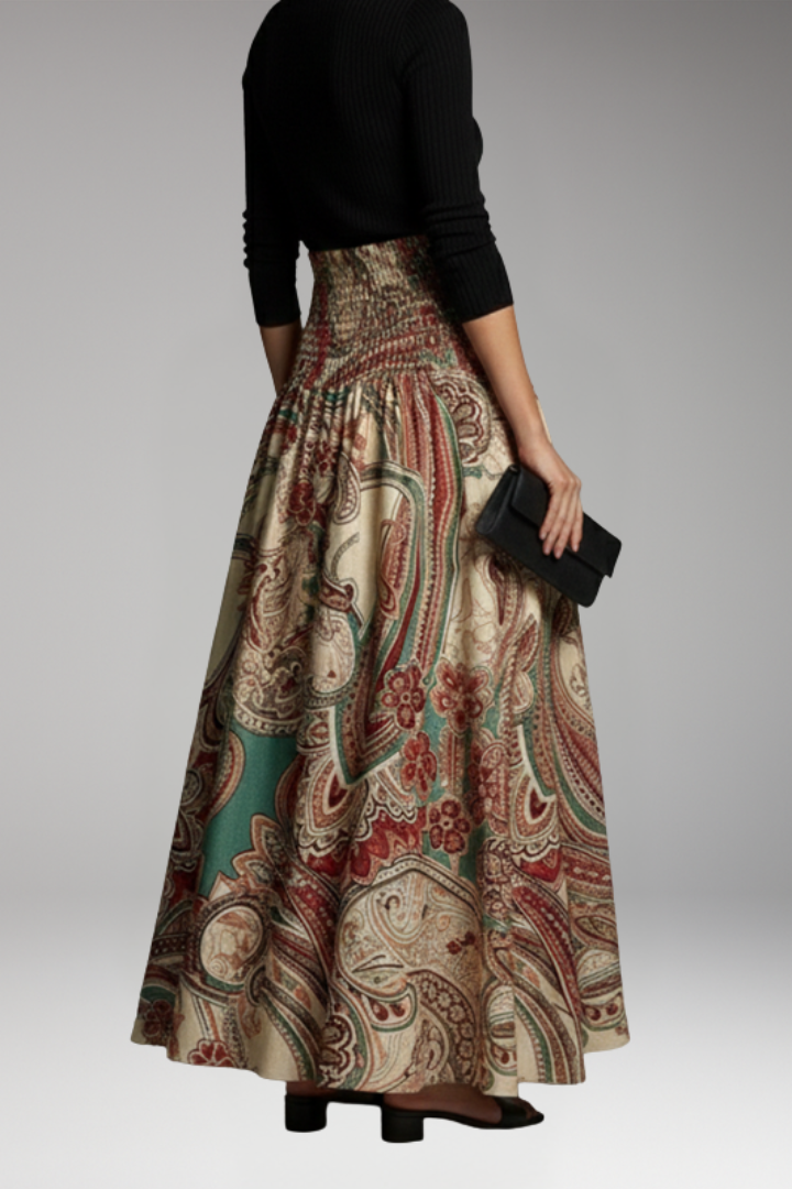 Women's Maxi Skirt with Elastic Waist and Printed Pattern