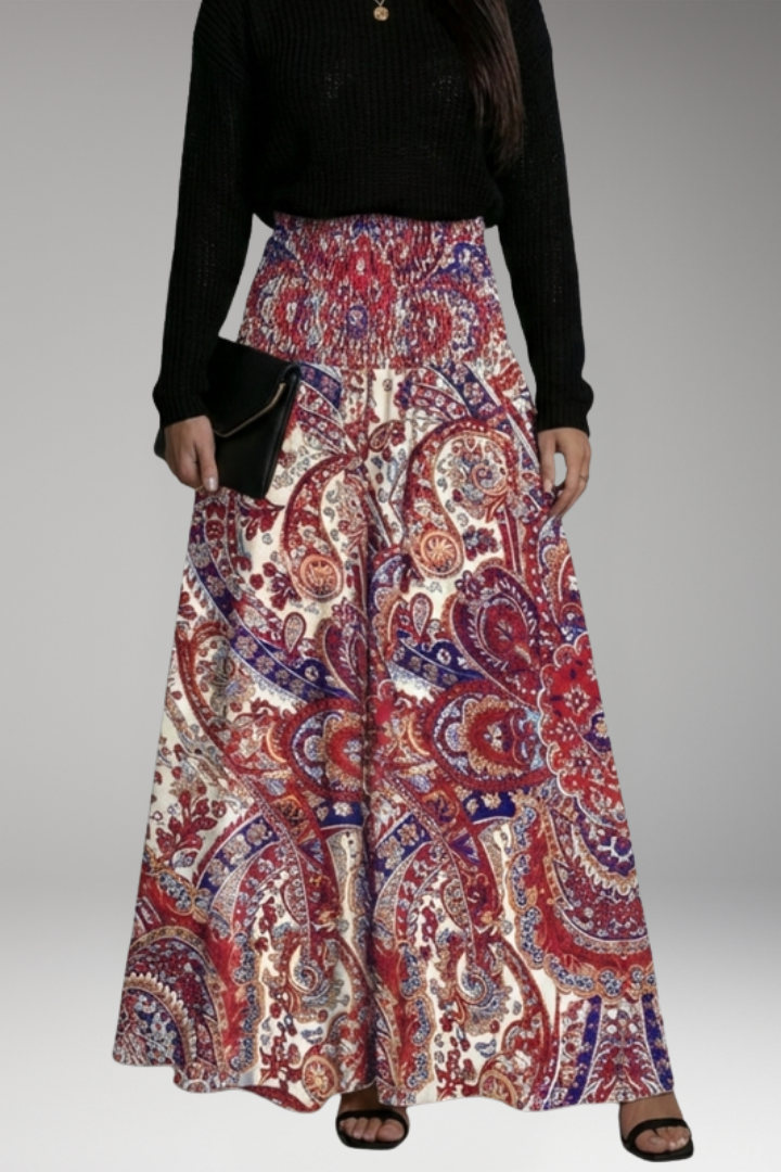 Women's Maxi Skirt with Elastic Waist and Printed Pattern