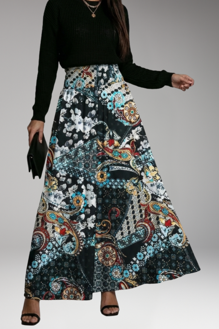 Women's Maxi Skirt with Elastic Waist and Printed Pattern