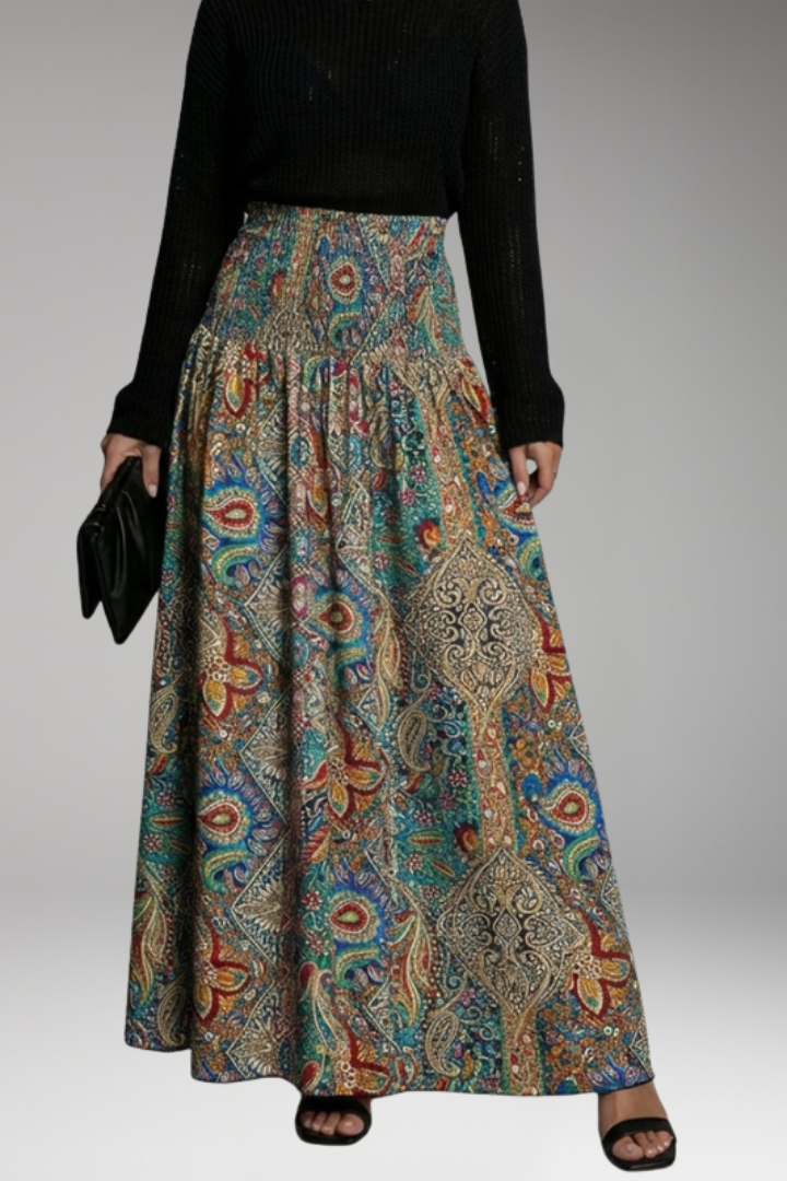 Women's Maxi Skirt with Elastic Waist and Printed Pattern