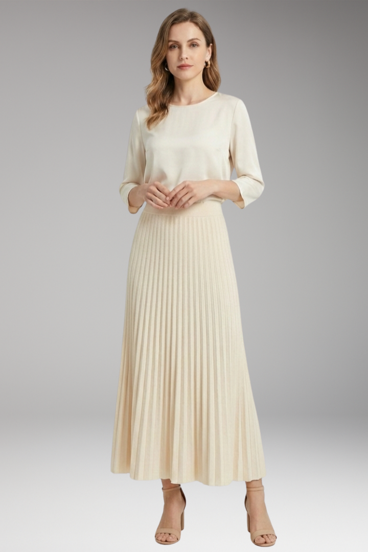 Women’s Maxi Skirt with High Waist and Pleated Panels