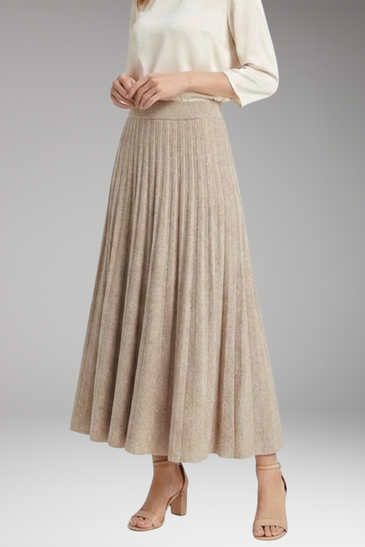 Women’s Maxi Skirt with High Waist and Pleated Panels