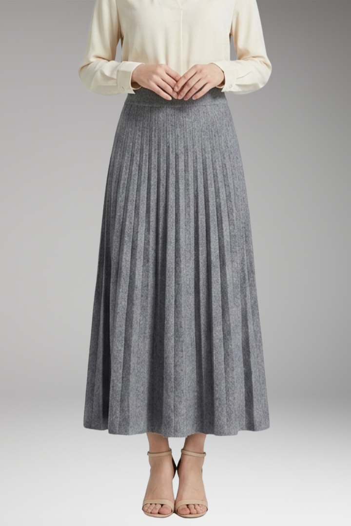 Women’s Maxi Skirt with High Waist and Pleated Panels
