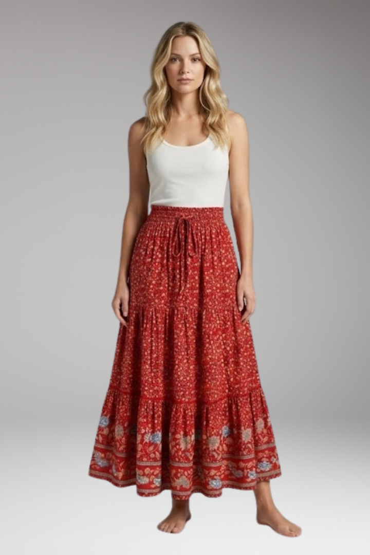 Women's Maxi Skirt with High Waist and Tiered Layers
