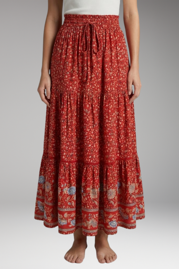 Women's Maxi Skirt with High Waist and Tiered Layers