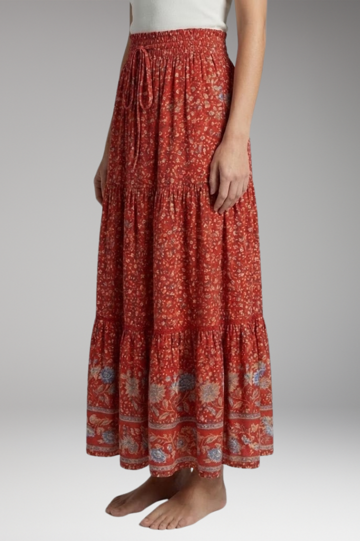 Women's Maxi Skirt with High Waist and Tiered Layers