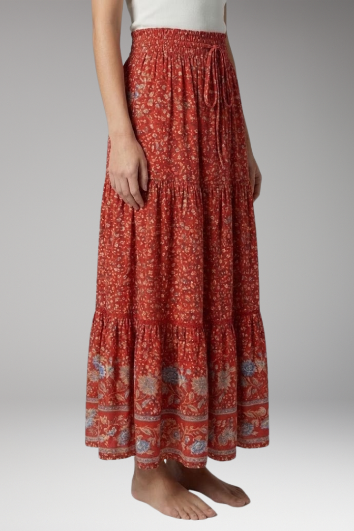 Women's Maxi Skirt with High Waist and Tiered Layers