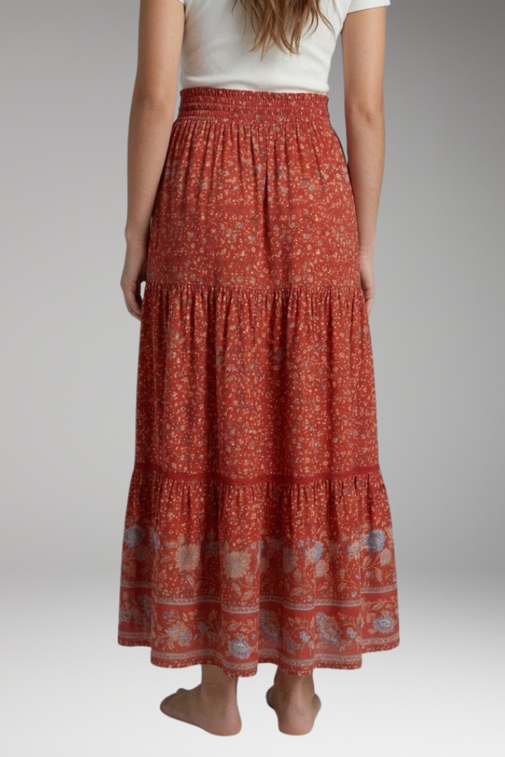 Women's Maxi Skirt with High Waist and Tiered Layers