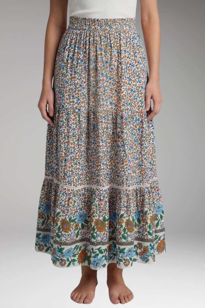 Women's Maxi Skirt with High Waist and Tiered Layers