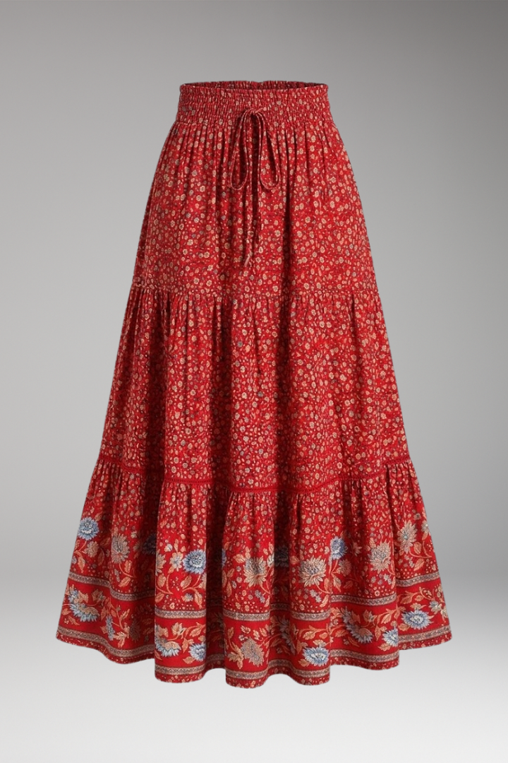 Women's Maxi Skirt with High Waist and Tiered Layers