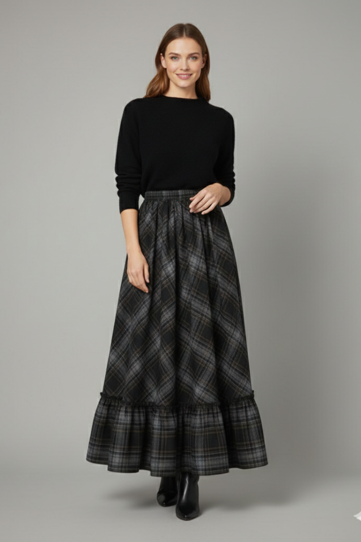 Women’s Maxi Skirt with High Waist and Plaid