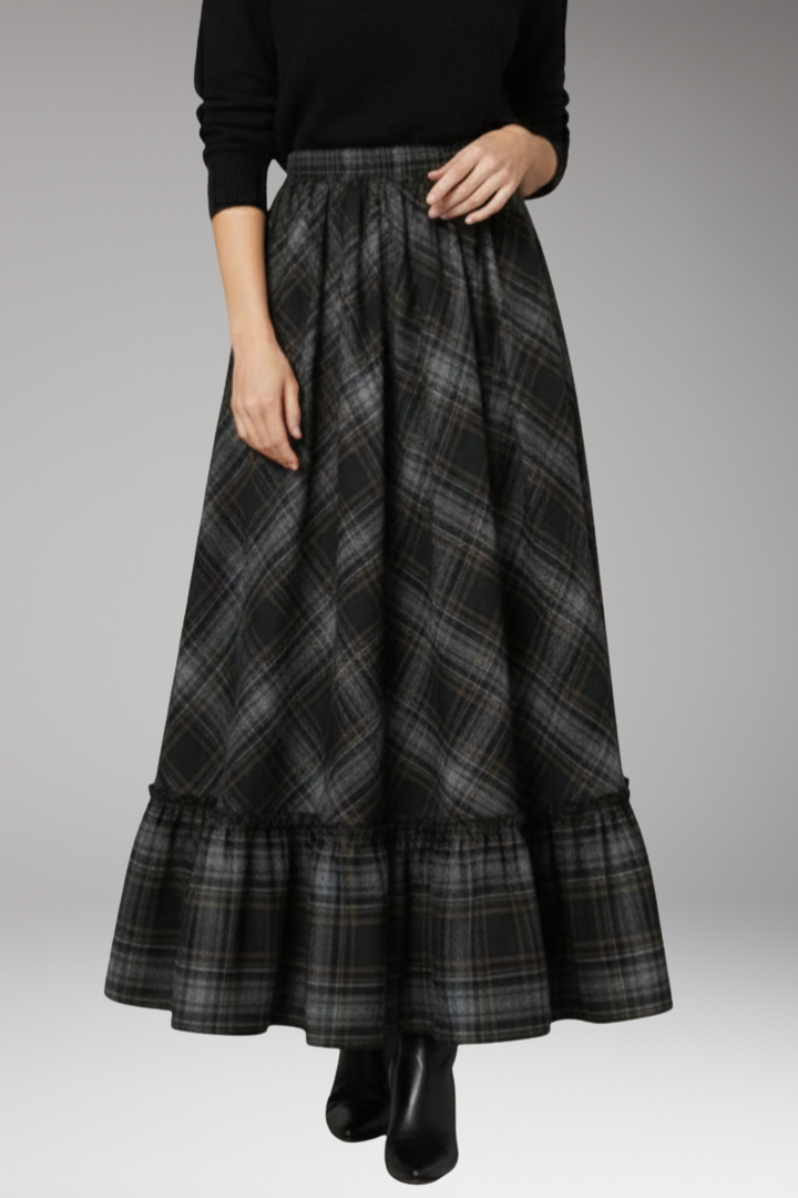 Women’s Maxi Skirt with High Waist and Plaid