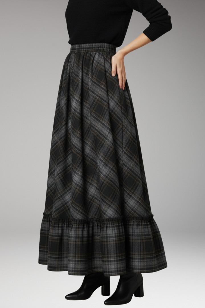 Women’s Maxi Skirt with High Waist and Plaid