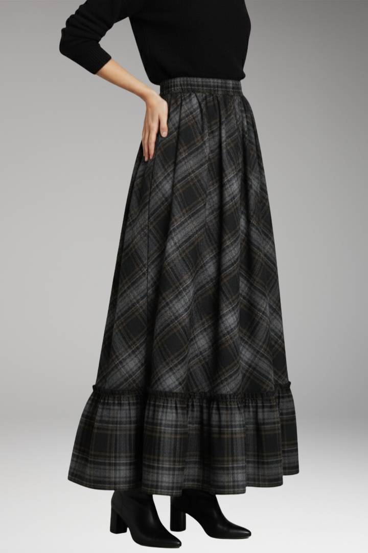 Women’s Maxi Skirt with High Waist and Plaid