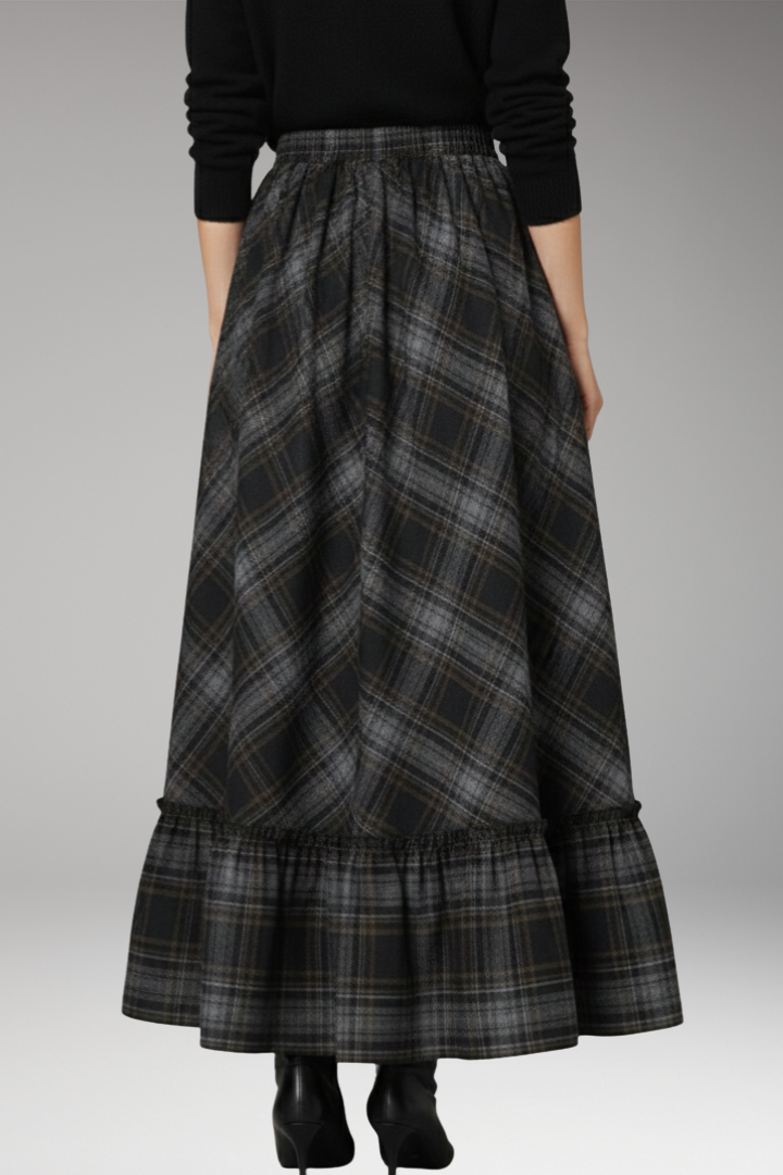 Women’s Maxi Skirt with High Waist and Plaid