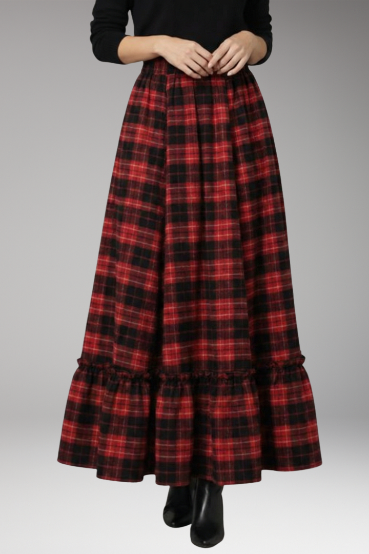 Women’s Maxi Skirt with High Waist and Plaid