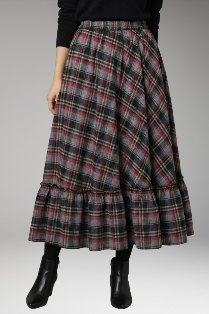 Women’s Maxi Skirt with High Waist and Plaid