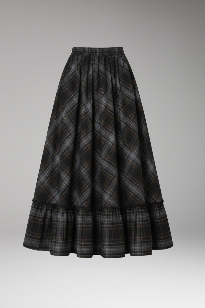 Women’s Maxi Skirt with High Waist and Plaid